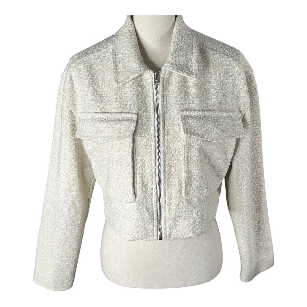 Abercrombie & Fitch white‎ tweed cropped  Ivory Lined jacket Size Small